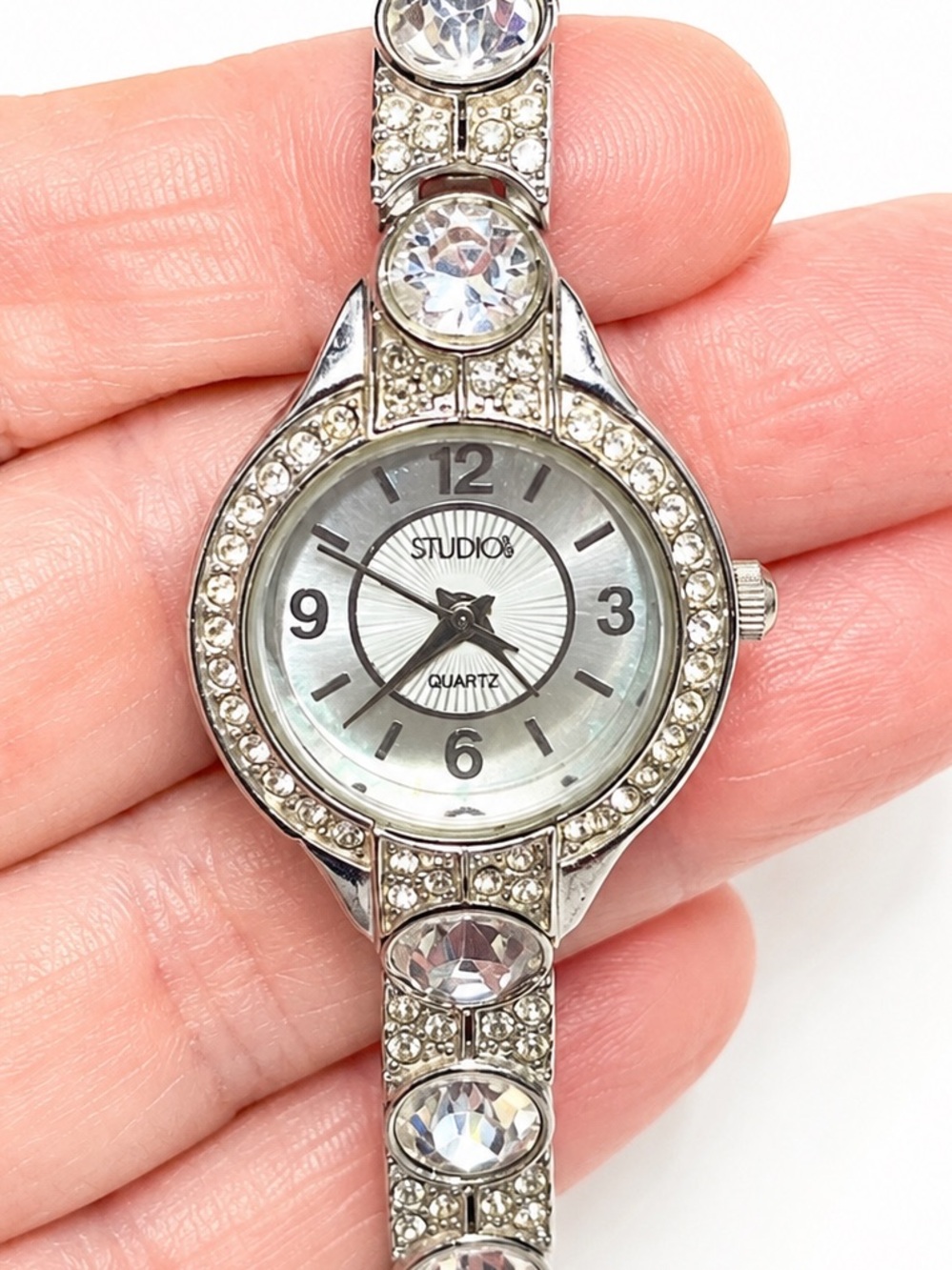 Rhinestone Studio Watch Silver Tone Women’s Bracelet Watch Crystal Quartz Dress